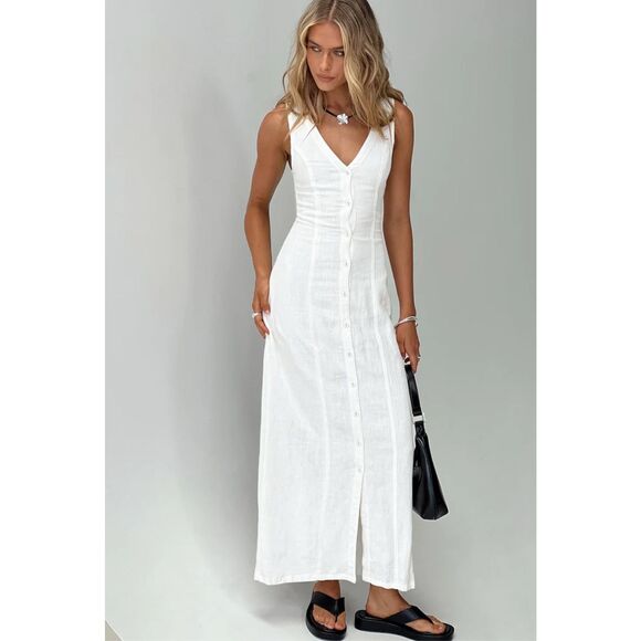 Princess Polly SUMMER SEASON LINEN BLEND MAXI DRESS WHITE Size 6 Nwot - Picture 6 of 8